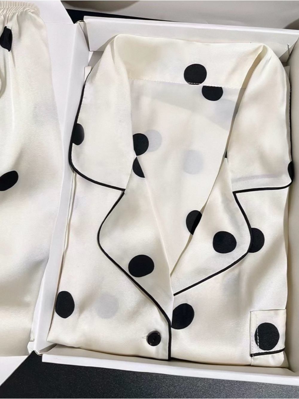 Cream Satin Polka Dot Pajama set size L(size runs small, more like XS/S)